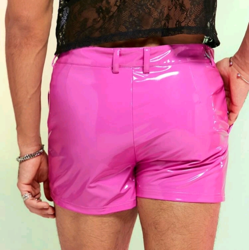 SHEIN hot pink latex look booty short shiny barbie kenergy vibe Medium NWT - Picture 4 of 14